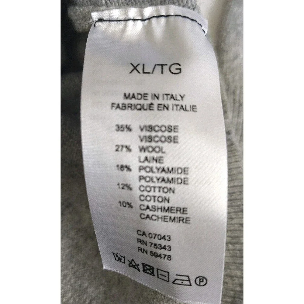 Maglificio Bartolini Mens XL Gray Cashmere Blend Crewneck Sweater Italy NWOT